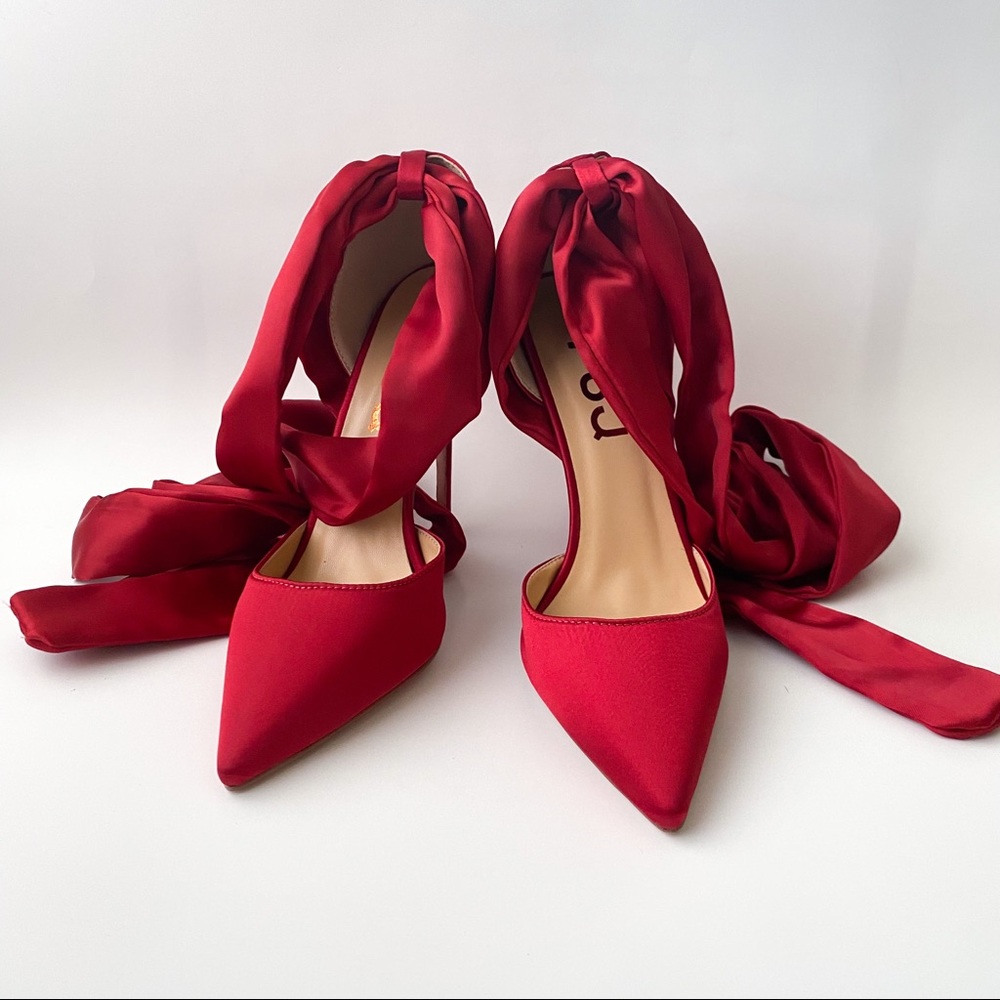 FSJ Red Wedding Shoes Stiletto Heels Pointy Toe